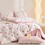 Couvercle rayé Taille Reine,Couvernement motif à bandes brunes pour adultes enfants,Clouleur respirant en microfibre 3Pcs avec fermeture à glissière et 2 Shams d'oreiller