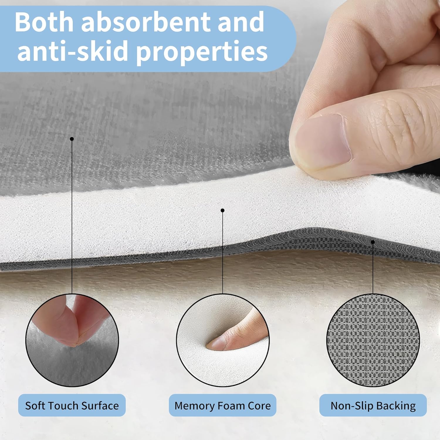 Cupic Cupid Super Soft Memory Foam Bath Mat, Long Bathroom Rugs, Non Slip Bath Mats for Bathroom Floor, Machine Washable Rugs for Shower & Tub, Quick Dry Large Bath Carpet for Decor, 59" x 24" Grey