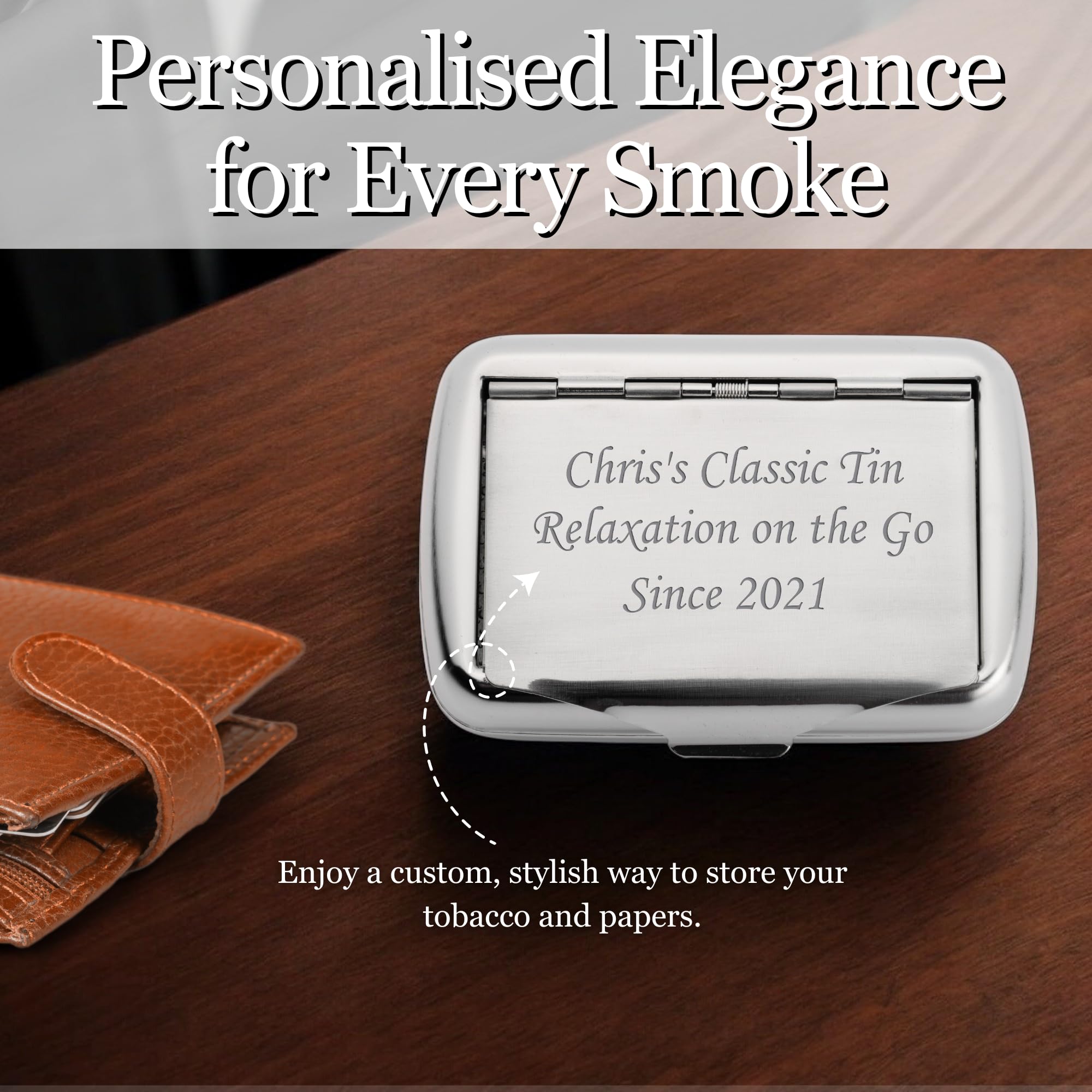 engraved tobacco tin Personalised Silver Metal Tobacco Tin with Rolling Papers Holder – Engraved  Custom Smoking Box
