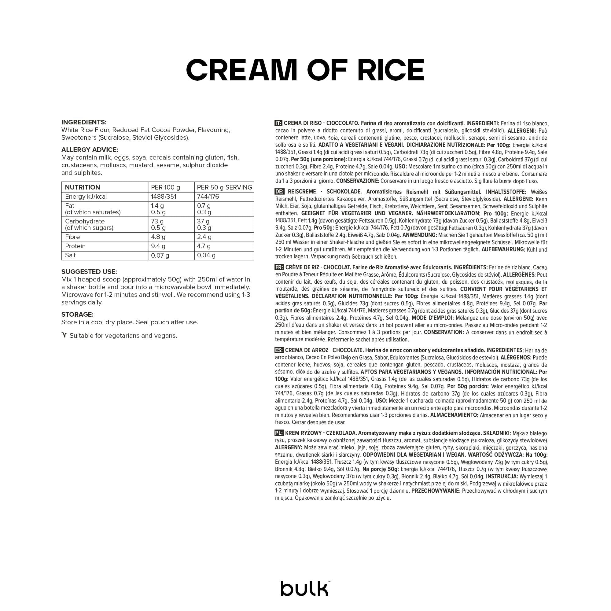 Bulk Cream of Rice, Gluten Free Carbohydrate, Chocolate, 2.5 kg