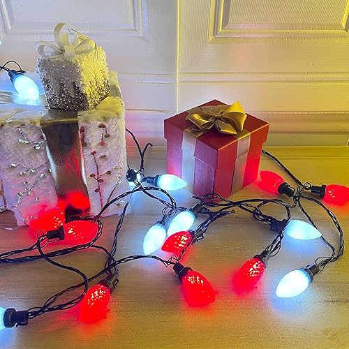 Miniatura 4 de YIQU Paquete de 2 tiras de luces de Navidad C9 de 66 pies para exteriores, 100 luces LED impermeables de alambre verde enchufables para árbol de