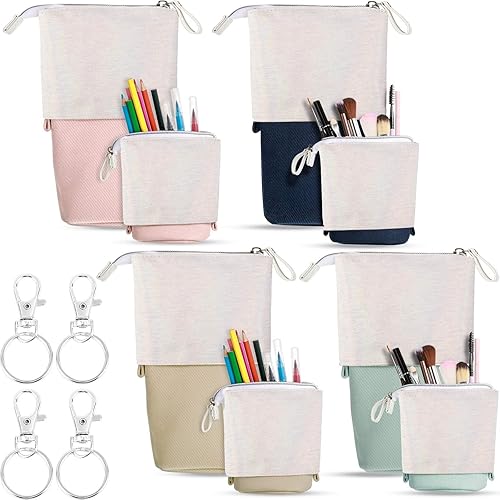 Zonon Estuche telescópico de 4 piezas para lápices con llavero telescópico para bolígrafo, bolsa telescópica para lápices, estuche de papelería,