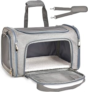Pet Carrier Bag - Portable Soft-Sided Carrier for Small Medium Pets - Airline Approved with Washable Bed & Locking Zipper