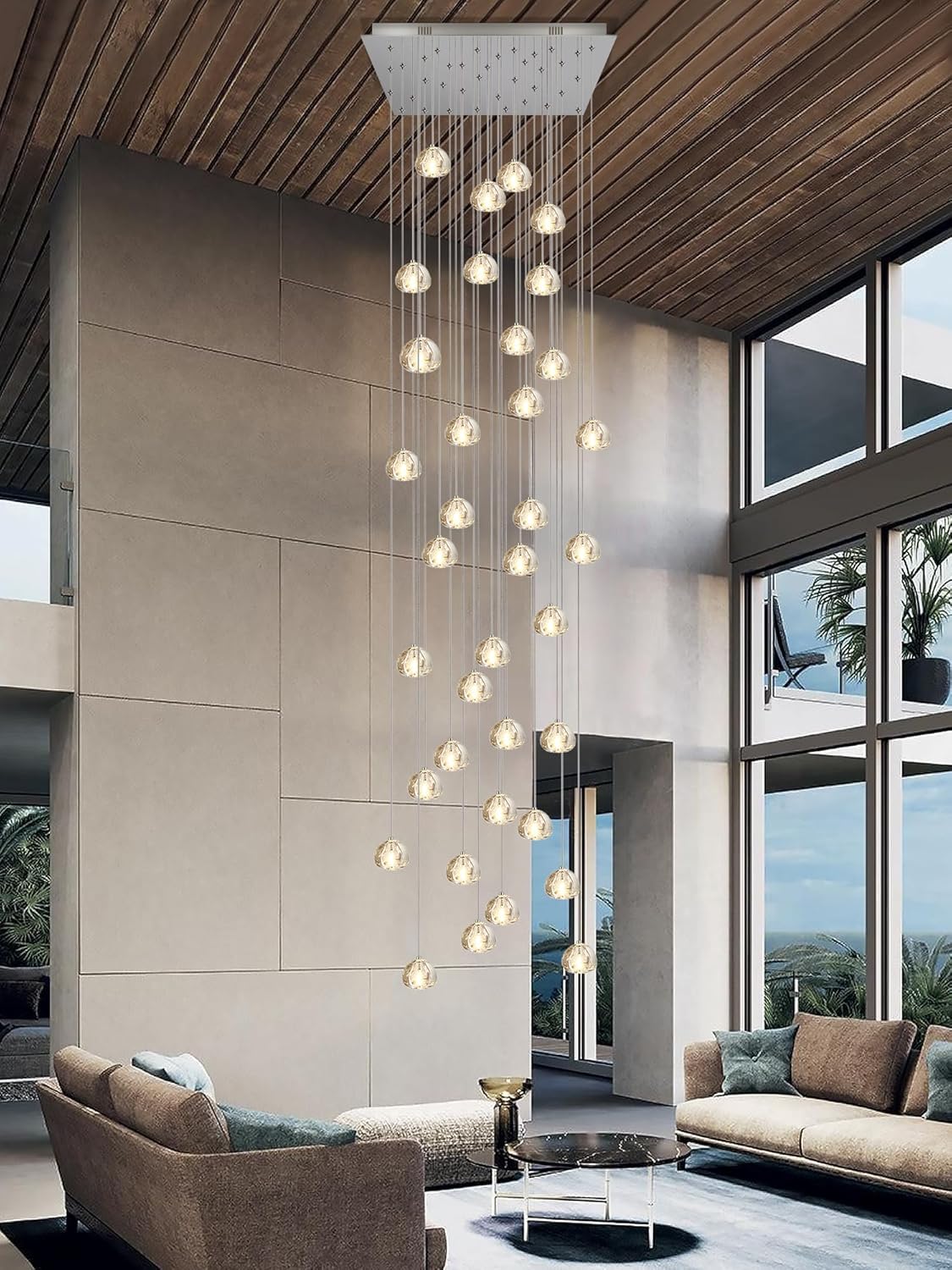 Crystal Chandelier LED Modern Pendant Light Raindrop Ceiling Light Crystal Ball Lighting Fixture 36 Lights for Staircase Living Room Hotel Hallway Foyer Entry Way (36 Lights-Square)