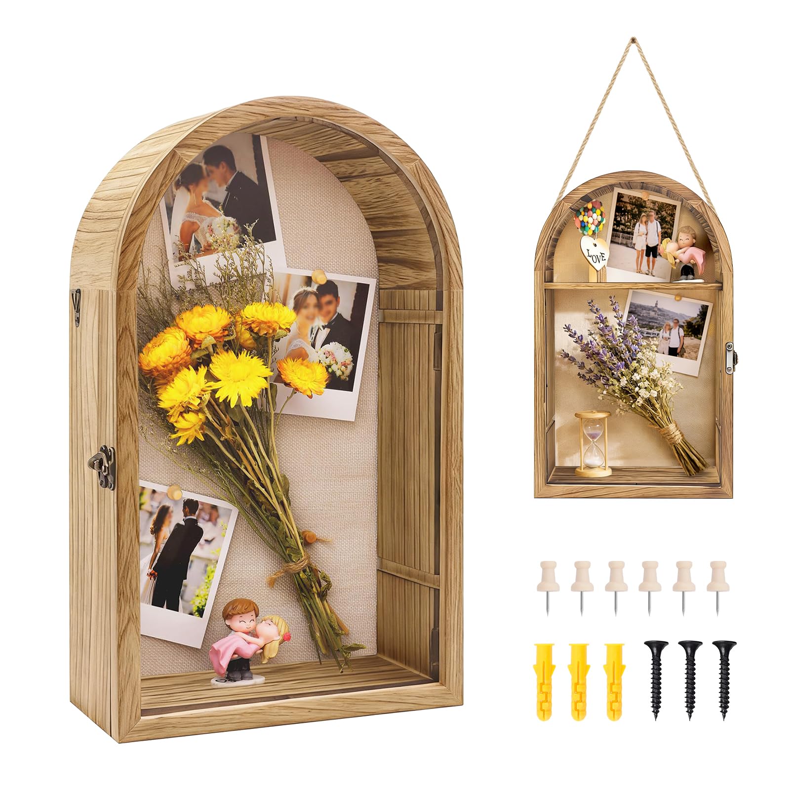 Photo 1 of 10 x 16 Inch Shadow Box Frame, Vintage Wood Shadow Boxes Display Cases, Photos Memory Box, for Flowers Bouquet Wedding Picture Photo and Keepsake