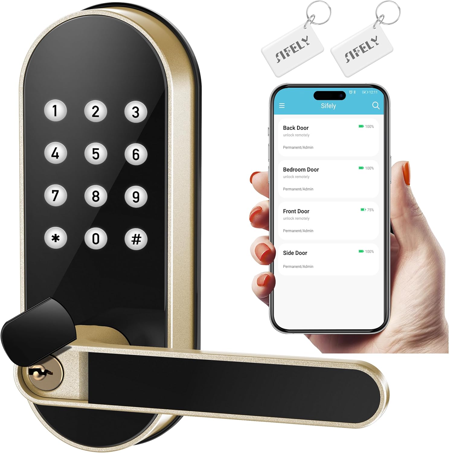 Keyless-Entry Keypad Electronic Door Lock: Digital Smart Lock with Code Passcode, Electric Door Knob/Handle, Perfect for Entry Doors, Bedroom Doors (Gold, App Control, Non-Fingerprint) Keyless-Entry Keypad Electronic Door Lock: Digital Smart Lock with Code Passcode, Electric Door Knob/Handle, Perfect for Entry Doors, Bedroom Doors (Gold, App Control, Non-Fingerprint)