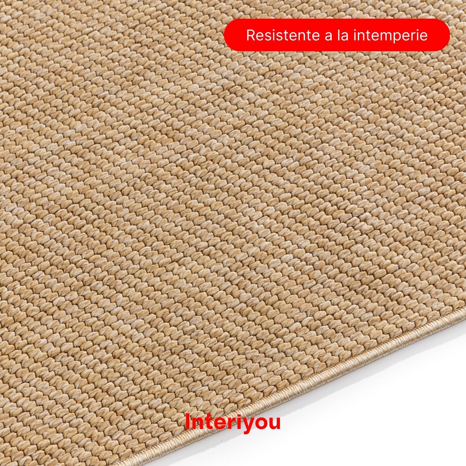 Interiyou Alfombra Exterior Asti - 200x300 cm Beige - Apariencia de Yute - Resistente a los Rayos UV para Exteriores: balcón, terraza, jardín o Cocina - Tejido Plano