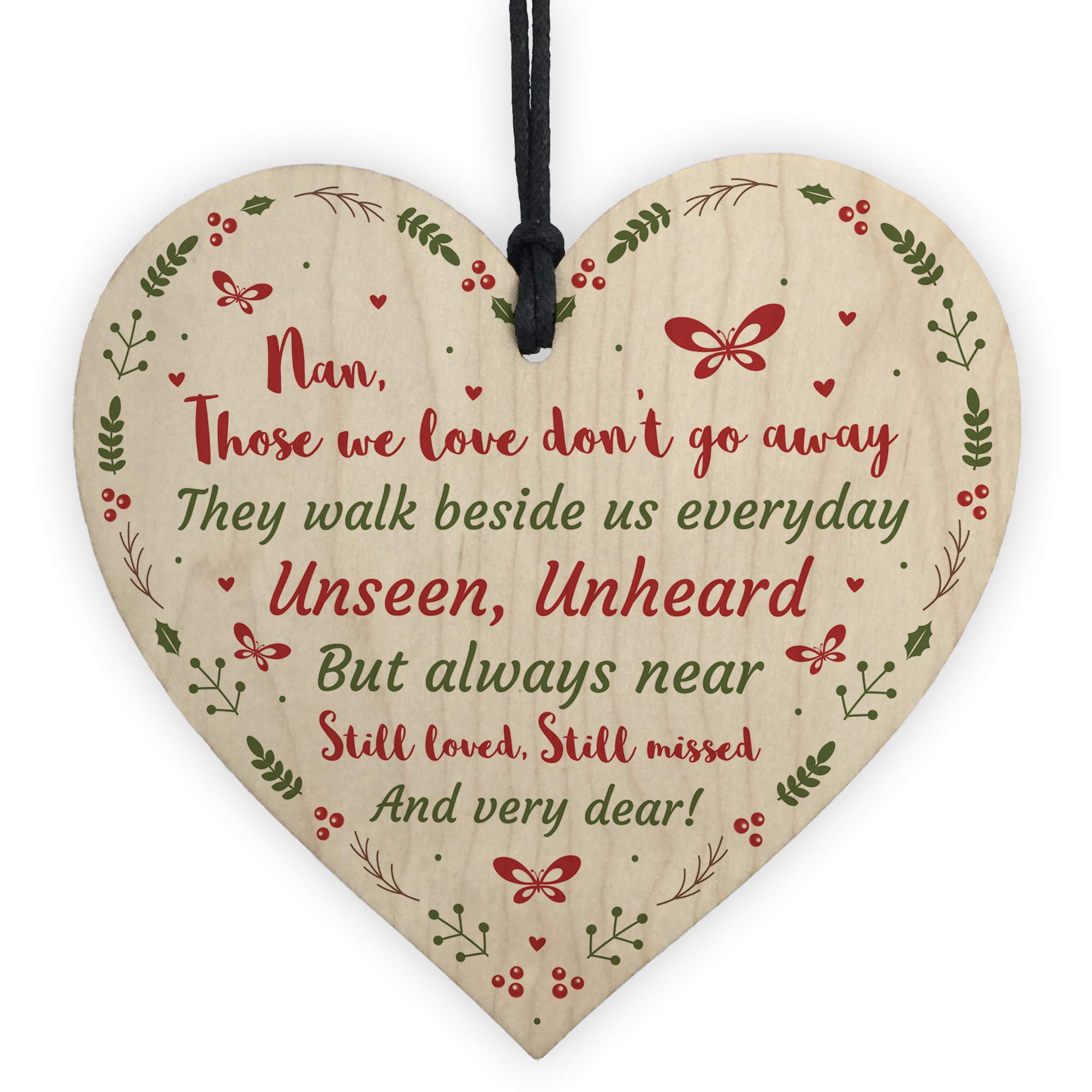 Red Ocean Handmade Memorial Gift Wooden Heart Remembrance Plaque For Nan Keepsake Gifts
