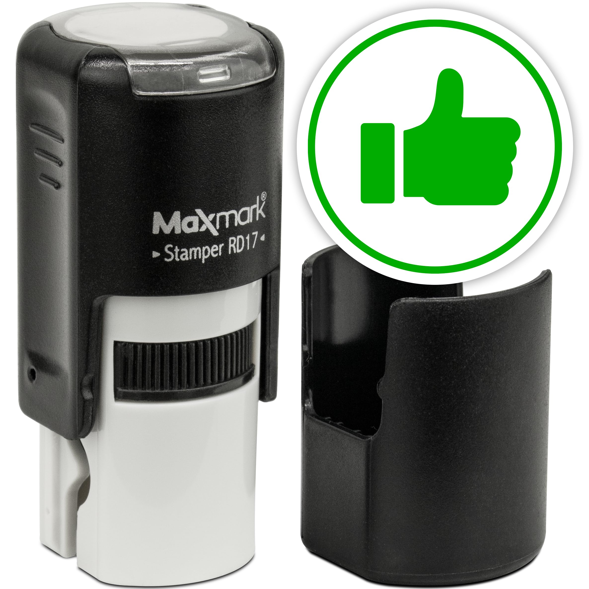 MaxMark Round Self Inking Emoji Stamp - Like - Green Ink