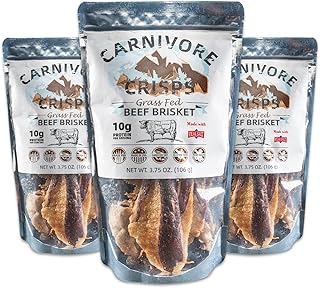 Carnivore Crisps, Grass-Fed and Finished Beef Brisket, Beef Crisps, High Protein, Keto & Carnivore Diet Approved, Gluten-Free, No Hormones, 3.75 oz (Pack of 3)