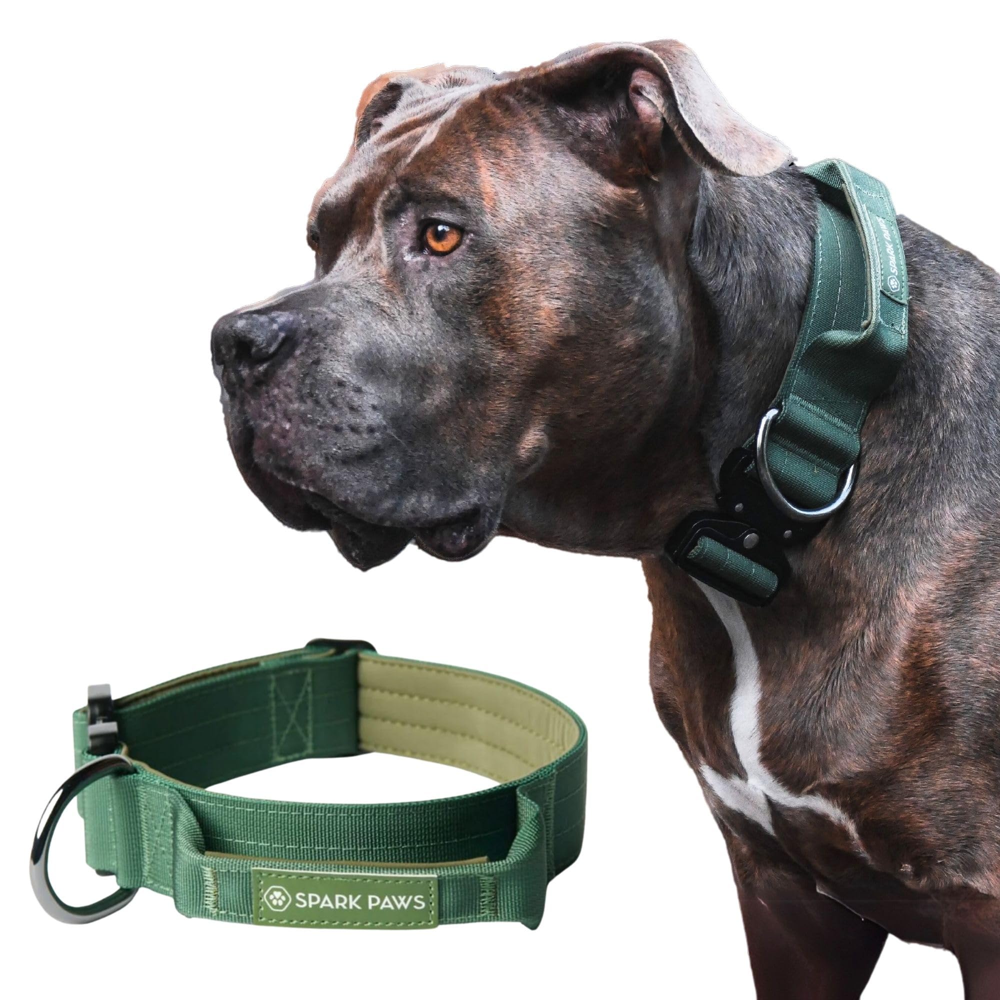 Spark Paws Taktisches Hundehalsband – Robuste, Premium-Qualität, Dick und Langlebig für Große und Mittelgroße Hunde - Army Green - L: 36-68kg [3.8cm]