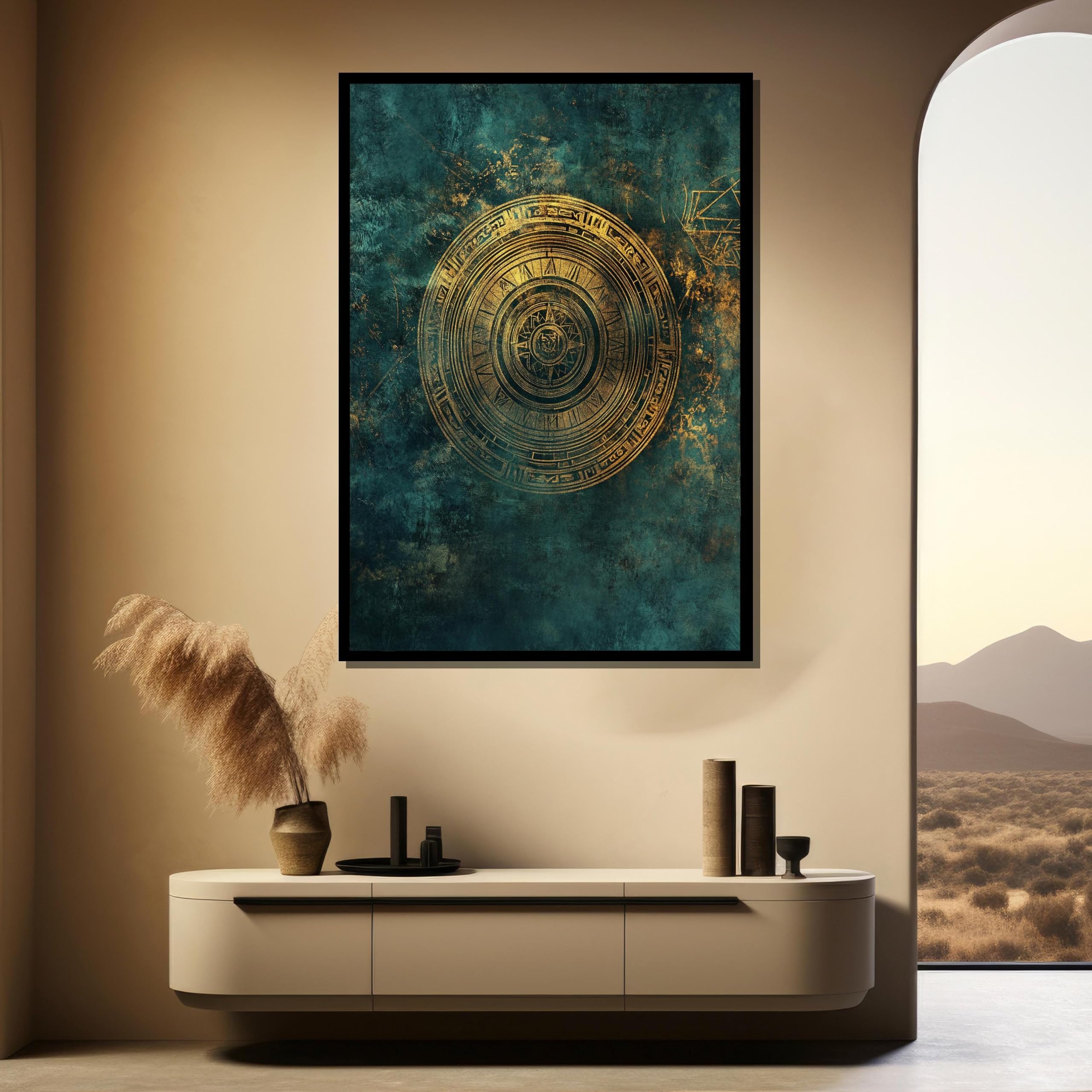 XBTYKPB Ancient Compass Canvas Painting – Gold Nautical Mandala Canvas Wall Art, Ready to Hang, for Themed Decor Posters Prints(60x80cm/Frameless)