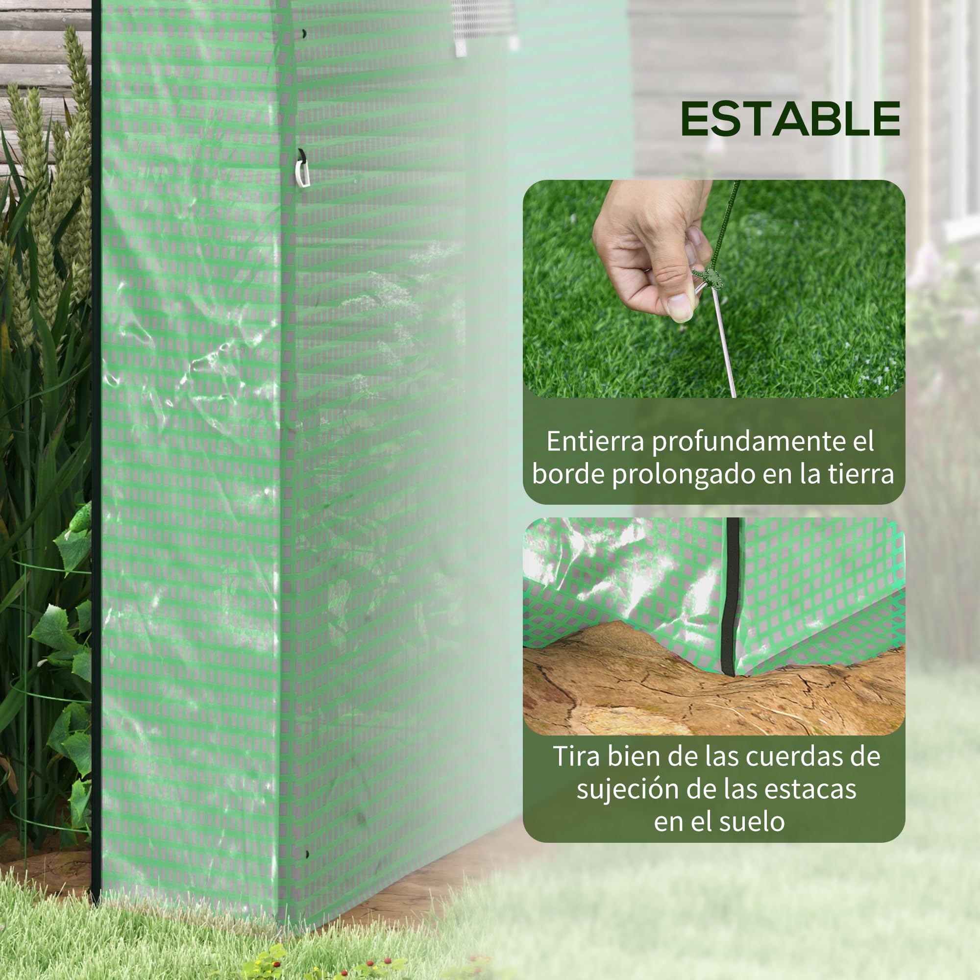 Outsunny Invernadero de Exterior de Túnel 2 Puertas 180x180x200 cm Verde | Enrollables, 2 Ventanas de Malla, Cubierta PE 135g/m², Anti-UV, Marco de Acero, para Cultivos, Plantas
