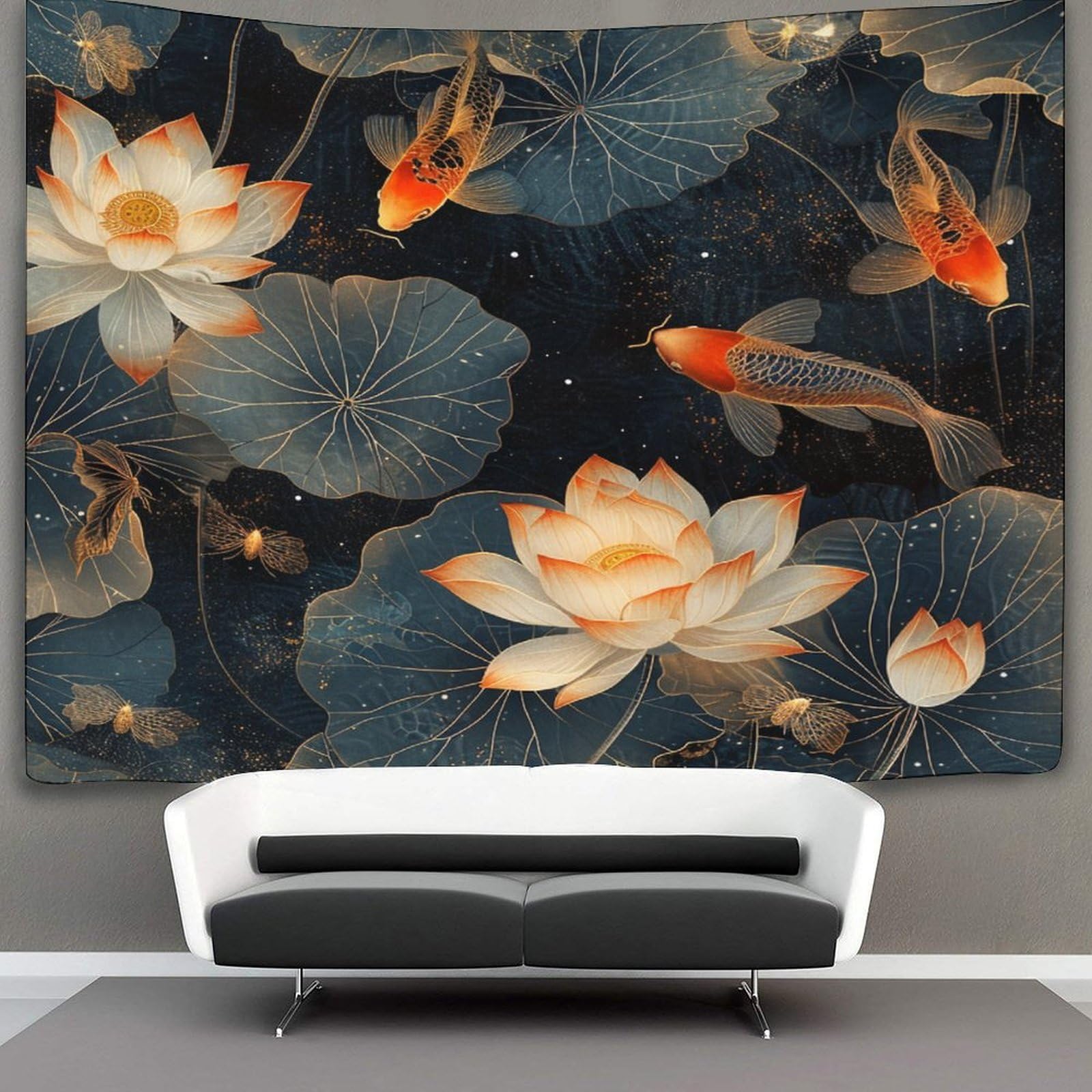 kaiyun Fluorescent Lotus Tapestry Wall Hanging,Carp Tapestries Wall Tapestry Decor for Living Room Bedroom Dorm 180cmx230cm
