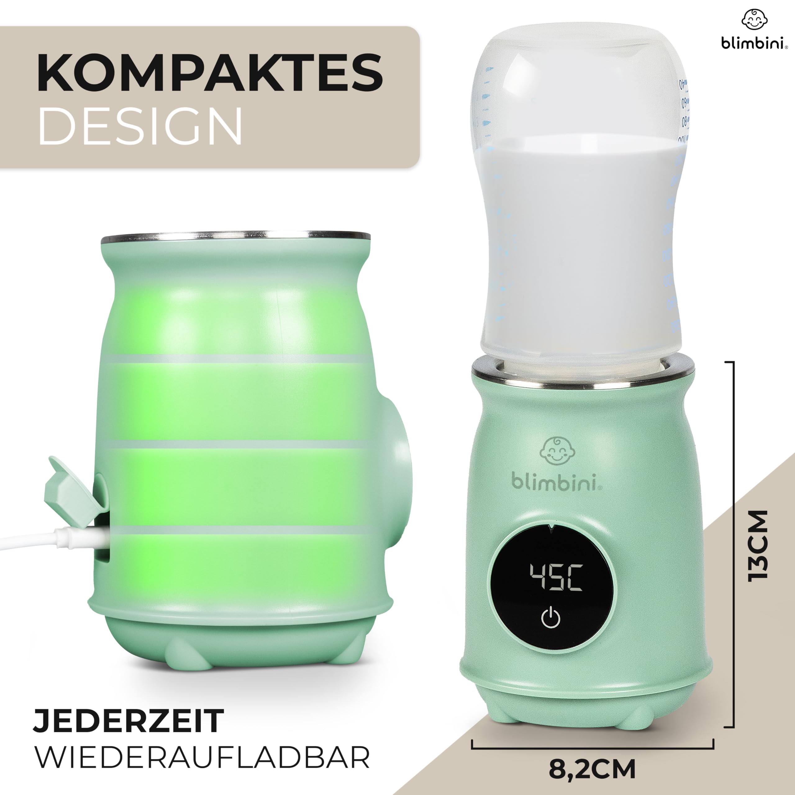 Pro+ Flaschenwärmer Baby unterwegs mit genauer Temperatursteuerung & USB-C - akkubetriebener, tragbarer Flaschenwärmer to go - Baby Bottle Warmer portable - Babyflaschen Wärmer unterwegs