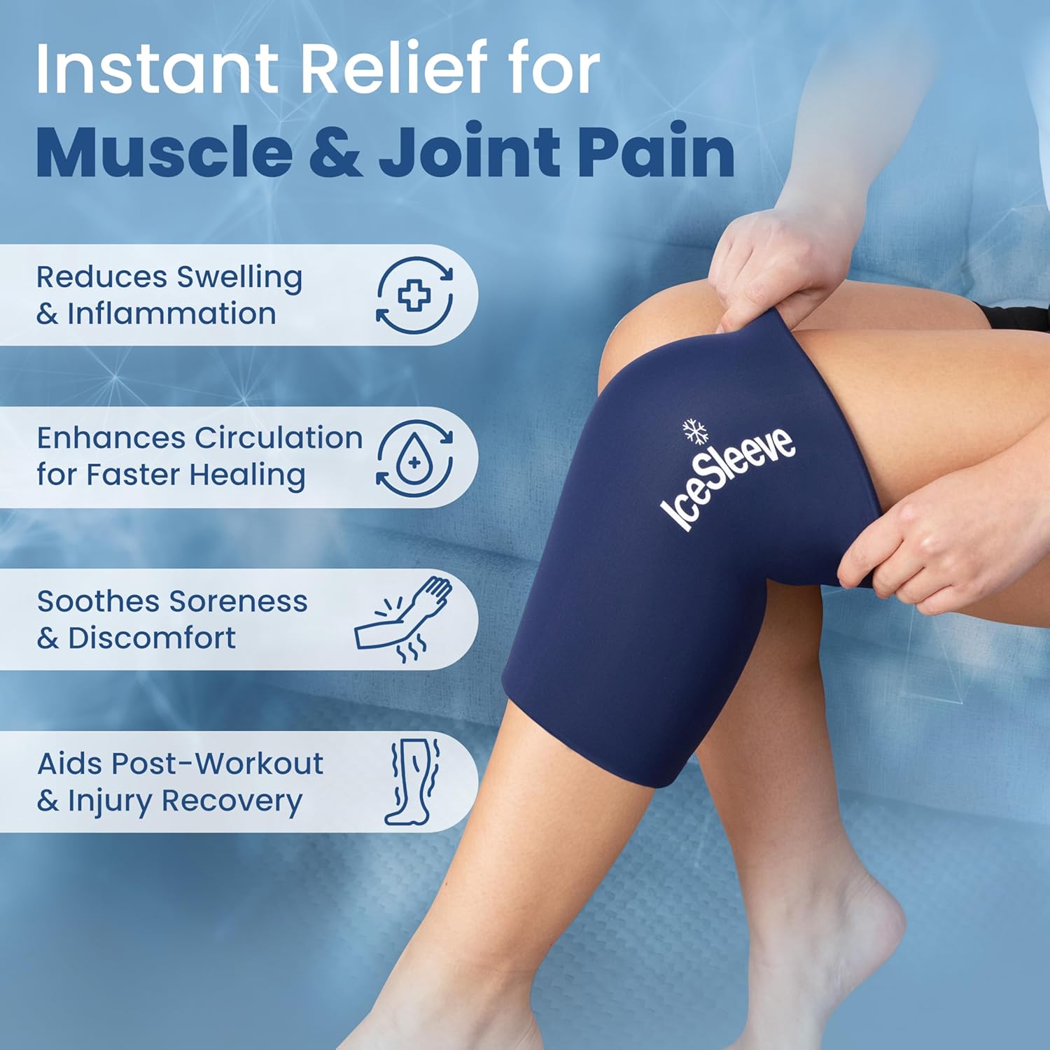 IceSleeve Elbow & Knee Ice Pack Wrap, Reusable Ice Sleeve for Arm & Leg, Flexible Gel Ice Pack for Knee Injuries, Tennis Freeze Sleeve Elbow Compression Wrap, Cold & Heat Therapy, Blue L 1 Pack