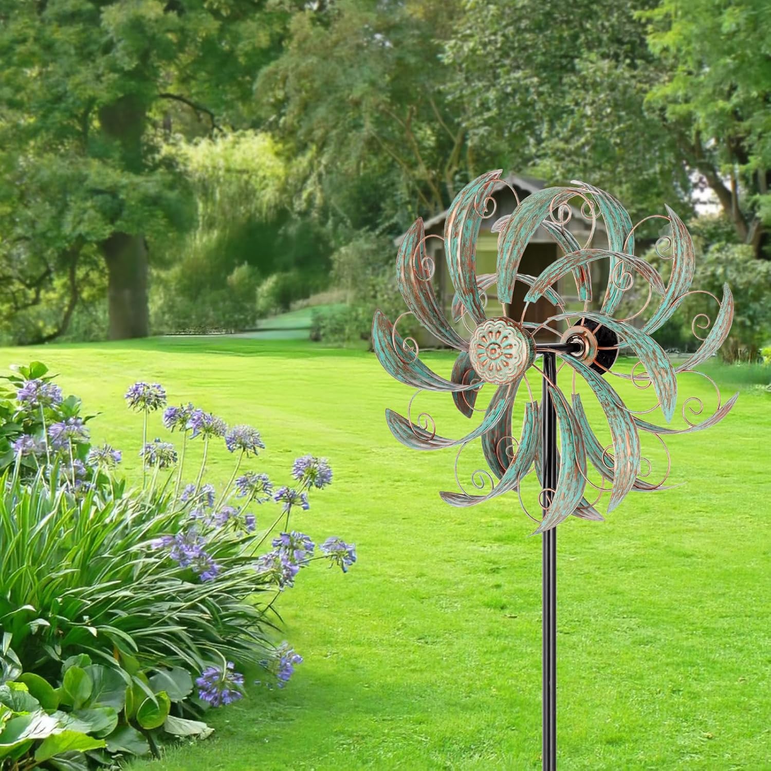 Wind Spinners Outdoor Wind Spinner Metal 13” Dia Wind Spinners for Yard and Garden Decor Pinwheels Wind Sculptures & Spinners(57” H)
