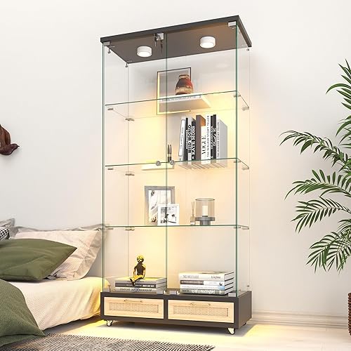 Miniatura 53 de Yoluckea Vitrina de cristal con 3 estantes con 2 puertas, vitrina de cristal transparente para sala de estar, dormitorio, 49.49 x 31.77 x 14.37