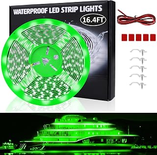 LED Boat Lights 16.4ft, LED Boat Strip Lights, Waterproof Boat Interior Light, Pontoon, Bass Boat, Kayak, Jon Boat, Cabin, Deck, Boat Navigation Lights(Green)