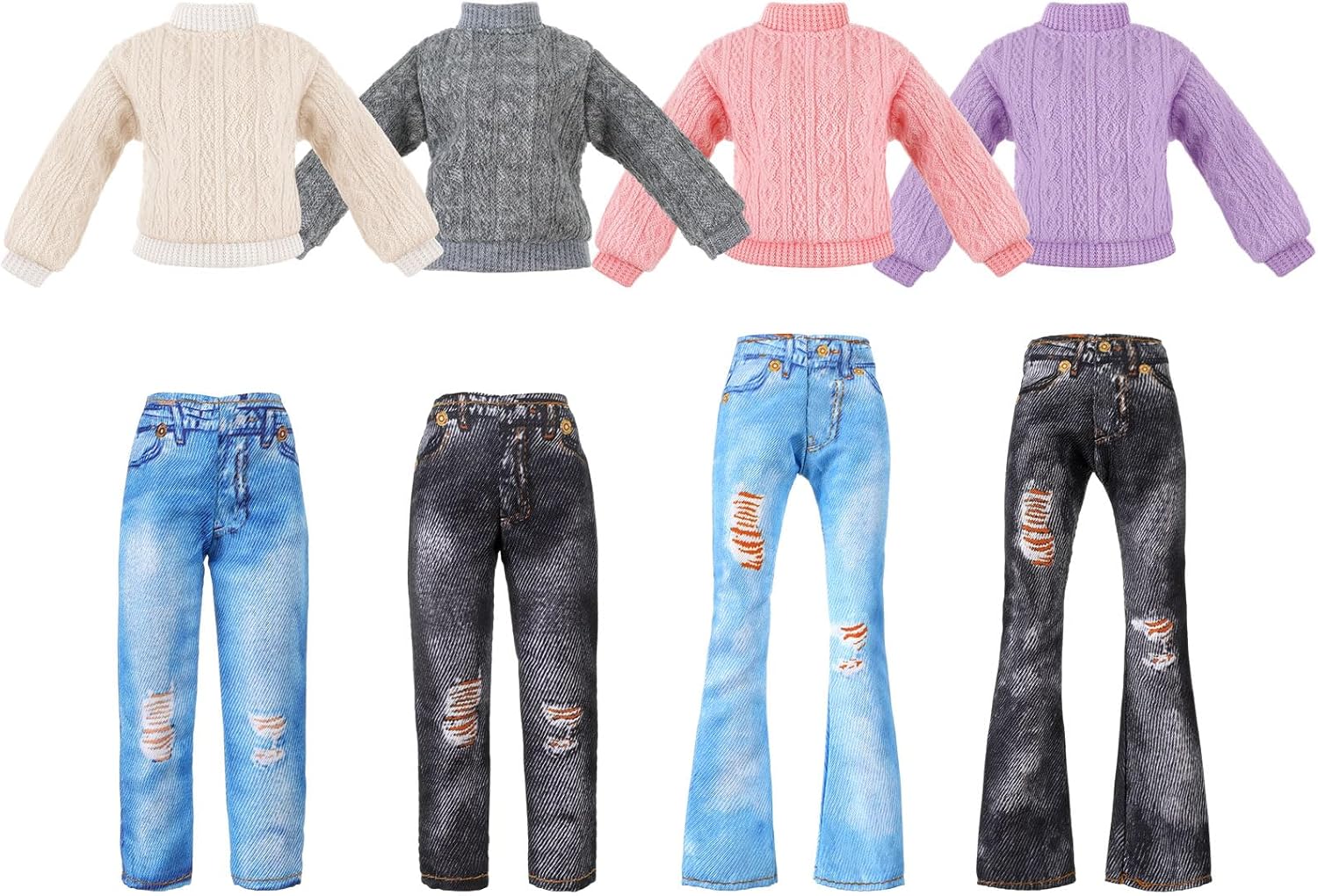 Bencailor 8 Pieces 11.5 Inch Winter Christmas Doll Clothes and Accessories Sweaters Denim Pant Outfit Clothing for 11.5 Inch Doll(Round Neck Sweater)