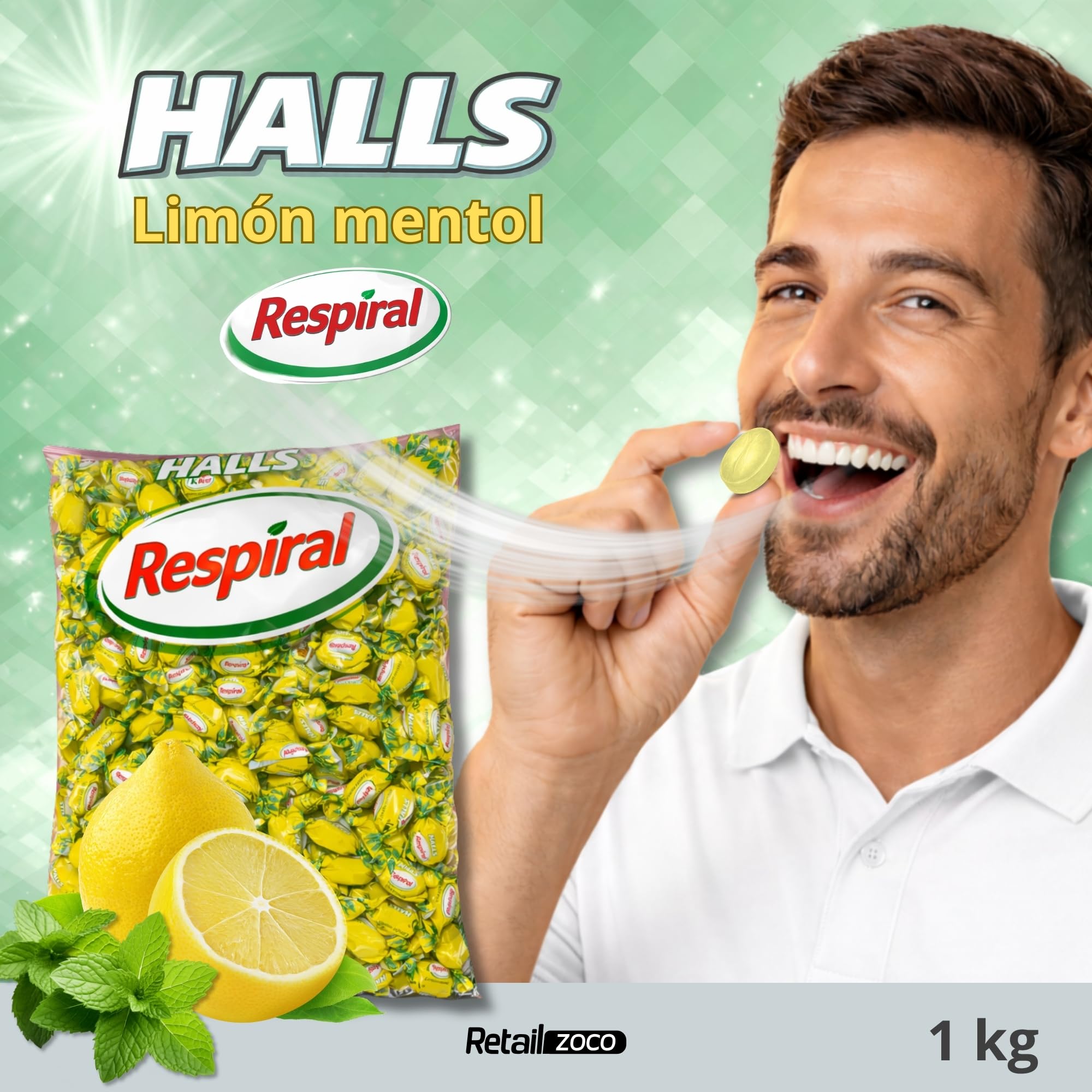Respiral Caramelos Limón y Mentol 1 kg 316 unidades Sin Gluten