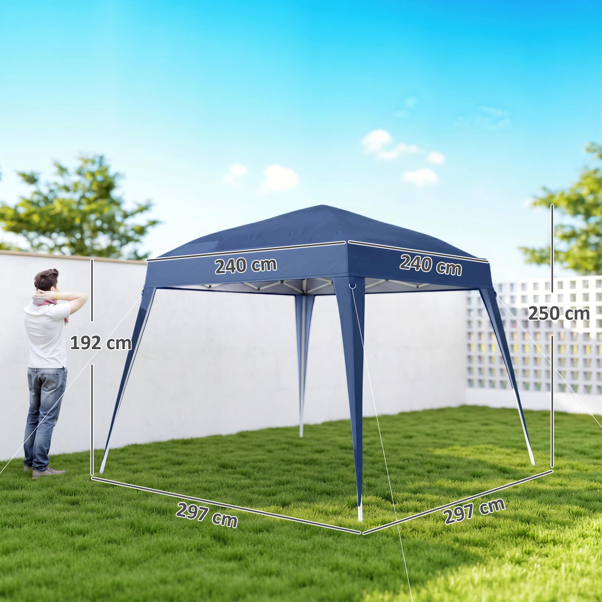 Outsunny Tonnelle de Jardin 3x3m Pop up Tente Pliable Acier Polyester imperméabilisé Anti UV avec Sac de Transport Bleu