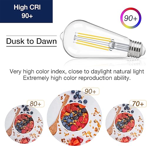 Miniatura 4 de FLSNT Bombilla LED Edison ST19 con sensor de atardecer a amanecer, luz diurna de 5000 K, 7 W (60 W equivalente), 800 lúmenes, base de filamento