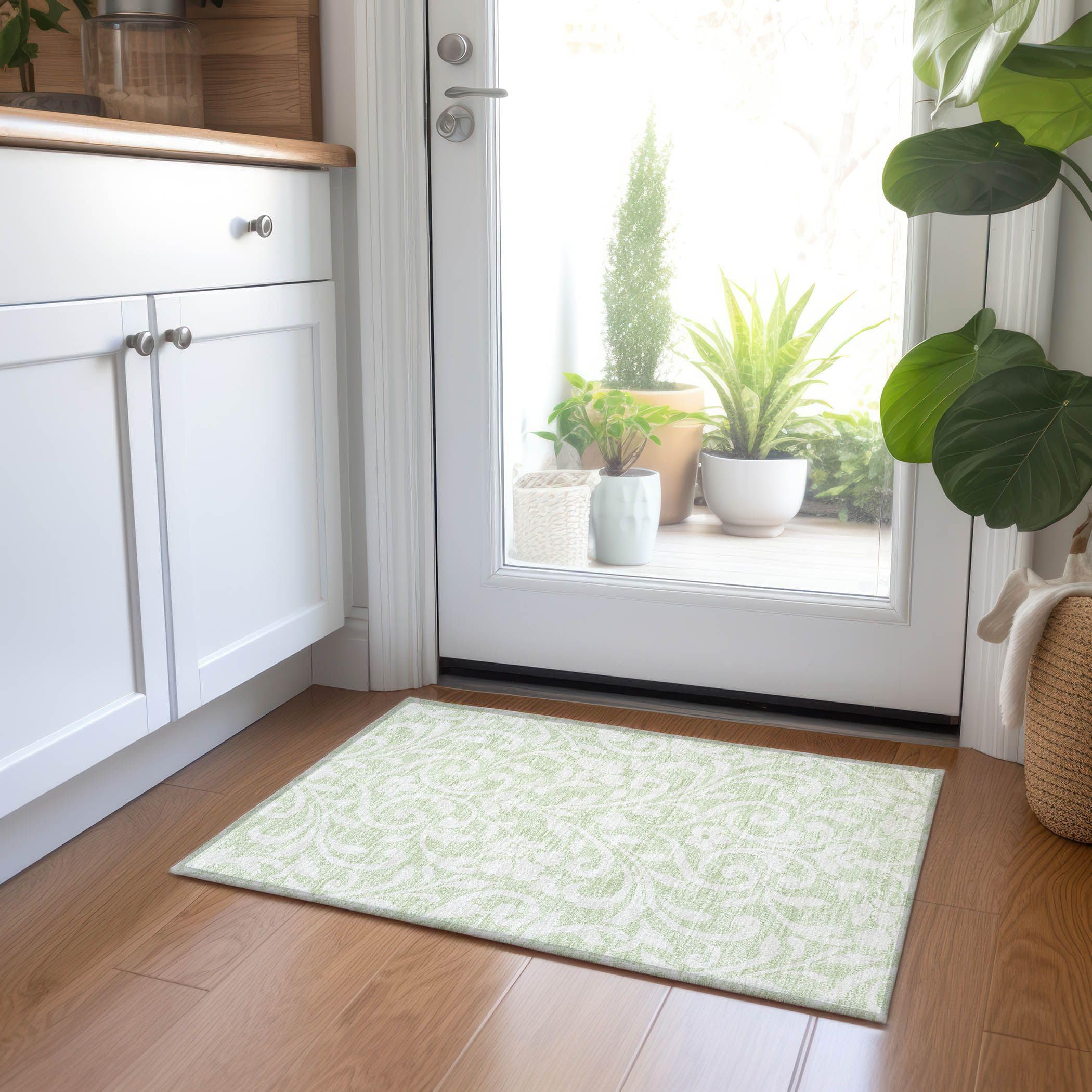Addison Rugs Chantille ACN875 Green 1'8" x 2'6" Indoor/Outdoor, Machine Washable, Easy Clean, Non Shedding, Bedroom, Living Room, Dining Room, Kitchen