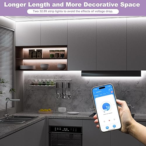 Miniatura 8 de MIWISE COB - Tira de luces LED de 65.6 pies65.6 ft, certificación UL, CRI 90+ regulable, 6000 K, luz blanca diurna, súper brillante, con control por