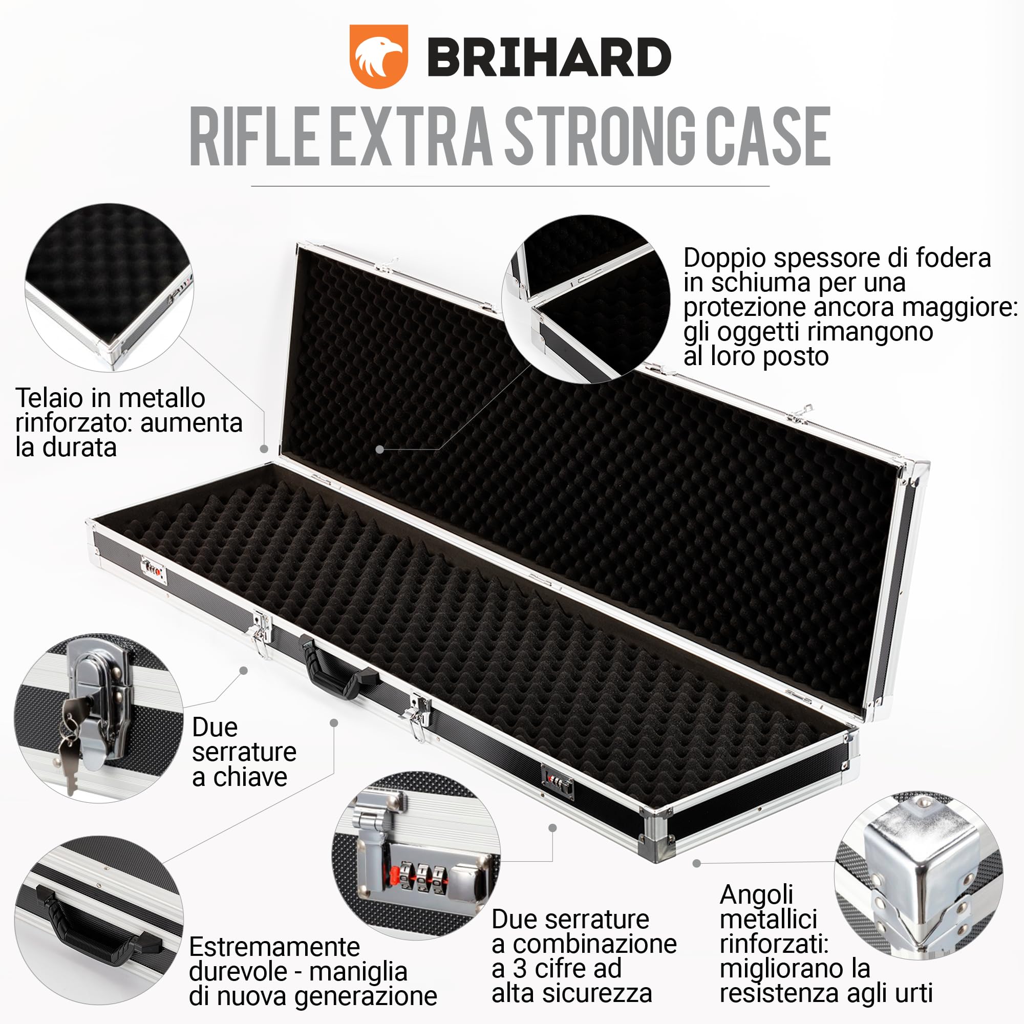 Custodia Rigida Per Fucili In Alluminio E ABS - Valigetta Con Schiuma Protettiva E 4 Chiusure Di Sicurezza - Foto 10