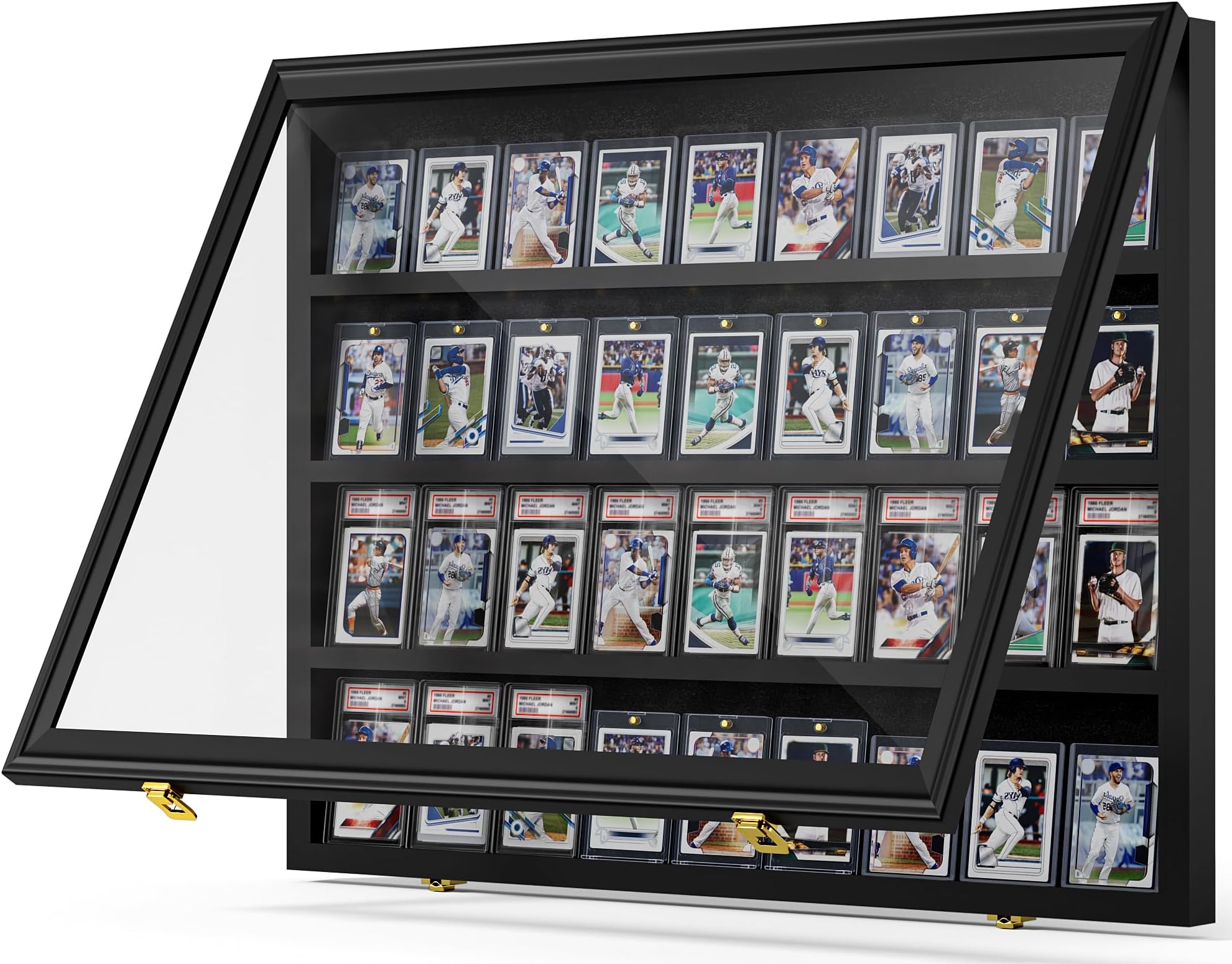 Mlikero Baseball Card Display Case, 36 Graded Card Display Frame Lockable, Trading Card Display with UV Protection Sports Card Display Case for Baseball Cards, Football Cards, Sports Cards