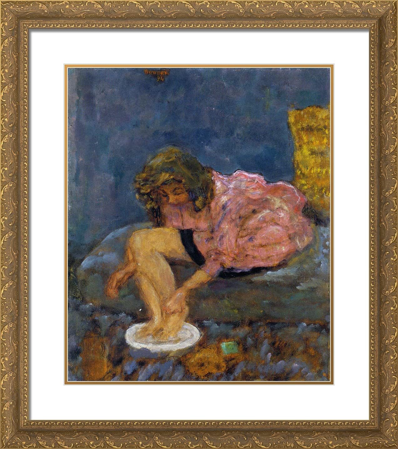 ArtDirect Bonnard, Pierre 20x22 Black Modern Framed Art Print with Double Matting Titled: Woman Washing Her Feet