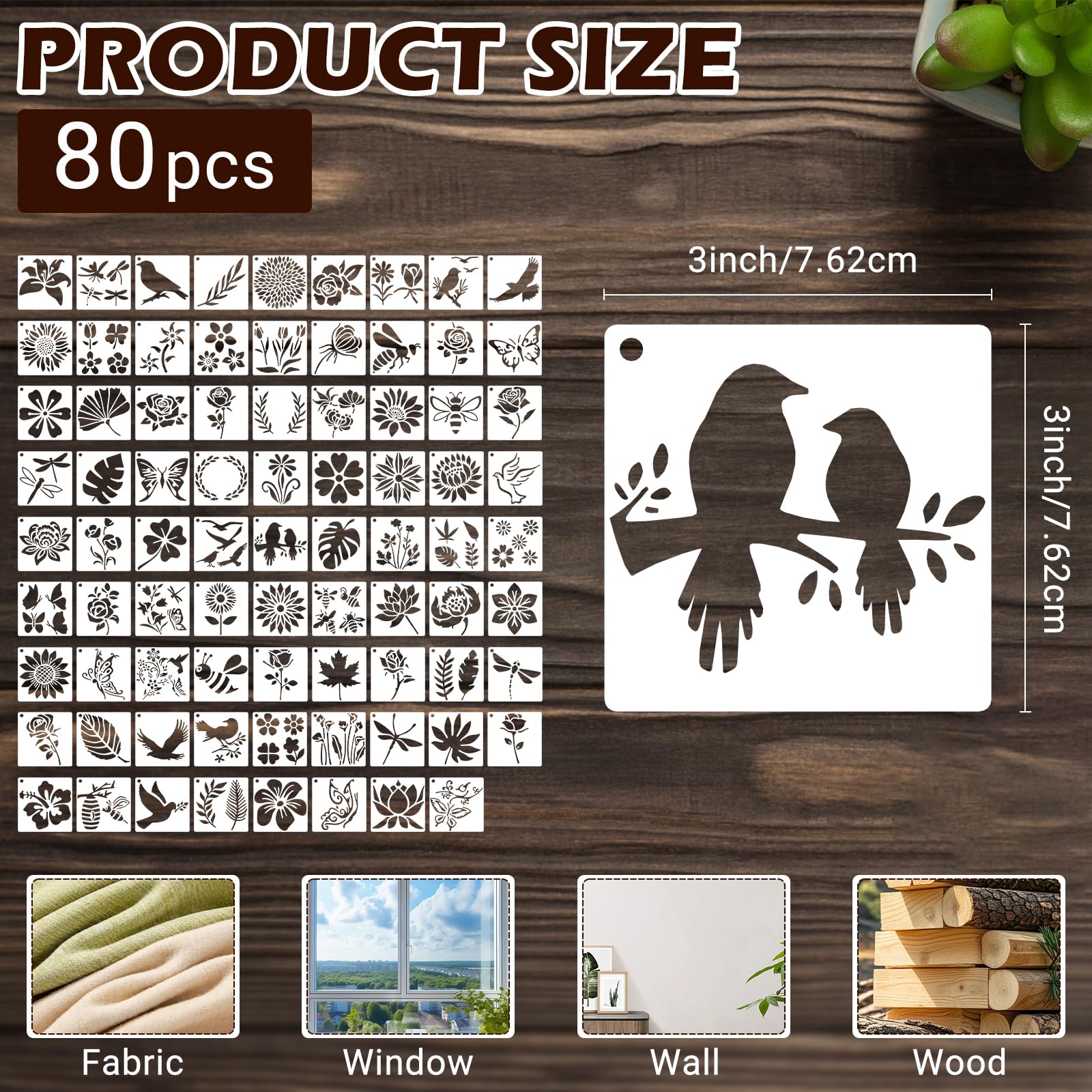 80 plantillas de 3 pulgadas para pintar sobre madera, mariposas y flores para manualidades, plantillas de dibujo reutilizables para proyectos de aula de niños, arte de tela, letreros de madera
