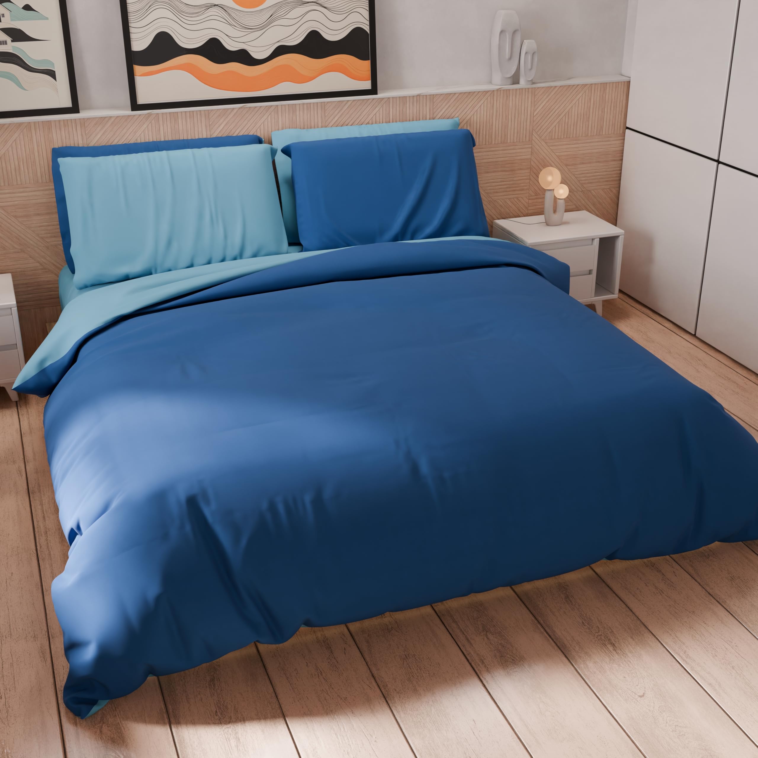 PETTI Artigiani Italiani - Double Duvet Cover Set 240 x 220 cm (2 Pillowcases 50 x 80 cm Included), Soft Microfibre Duvet Cover Set, Solid Colour, Electric Blue - Light Blue โ image 1