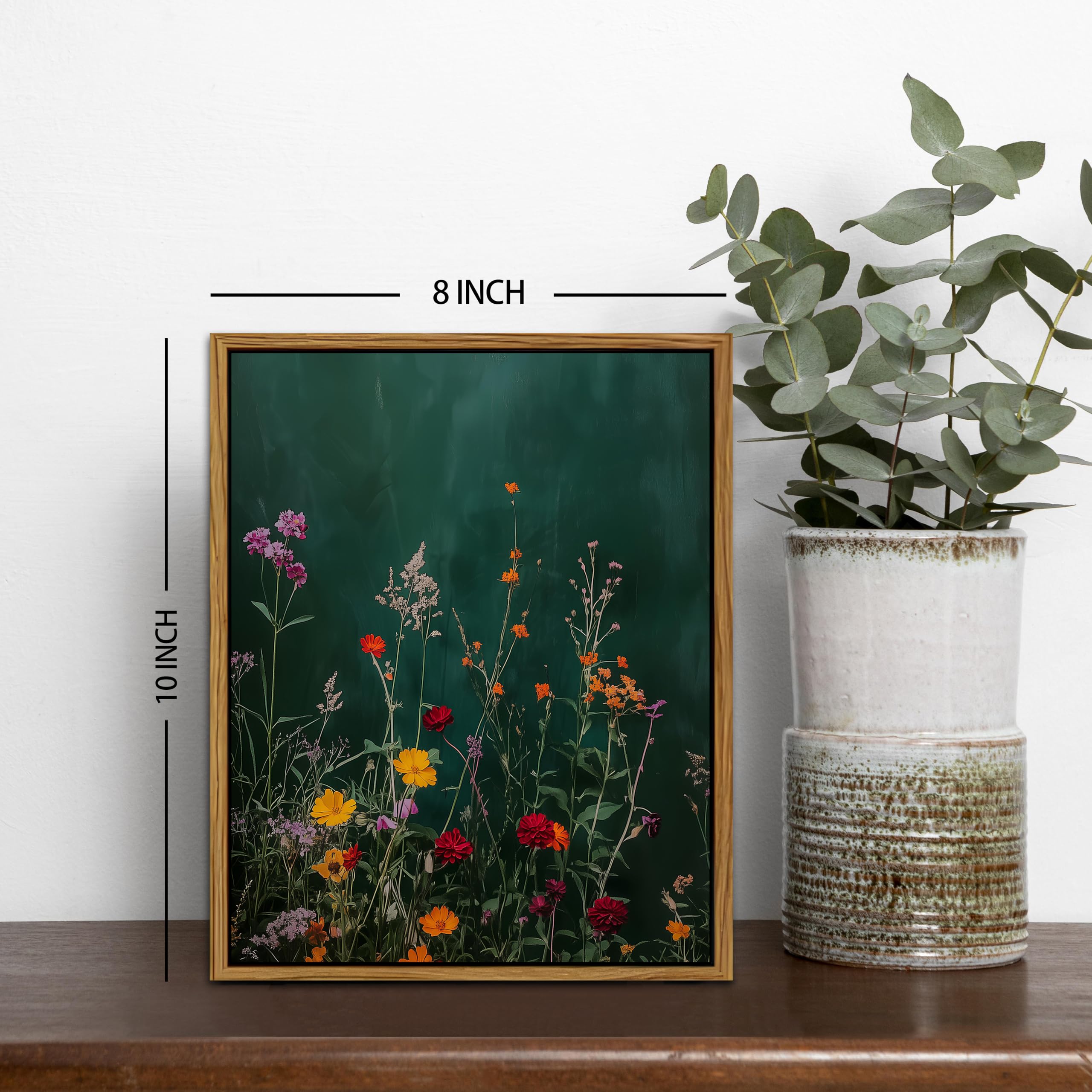 Framed Abstract Wildflower Wall Art for Living Room Decor Colourful Floral Canvas Pictures Botanical Prints Minimalist Flowers Landscape Wall Painting for Bedroom Bathroom Home Decorations 20x25cm - Image 2