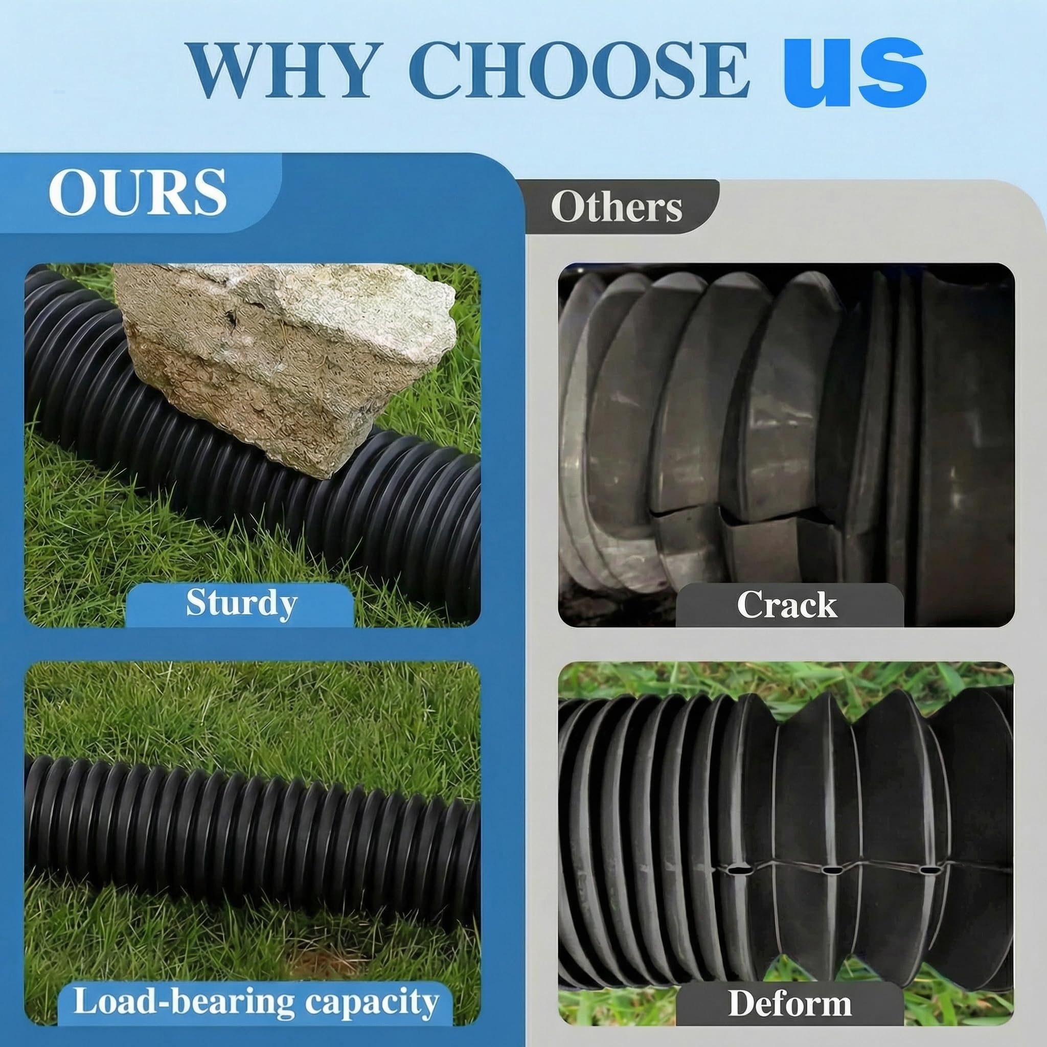 16.5ft Long Gutter Downspout Extensions for Rainwater Drainage, 4” Diameter Thickened Flexible Downspout Extender Extendable from 3.6ft to 16.5ft(Black) - 3