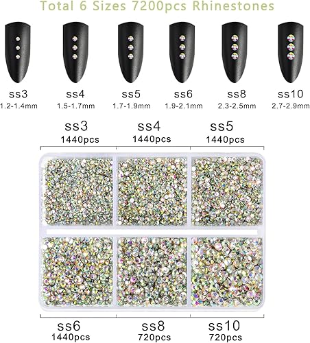 Miniatura 4 de Beadsland Gemas de diamantes de imitación de cristal AB con parte trasera plana, diamantes de imitación redondos para manualidades, mezcla de 6