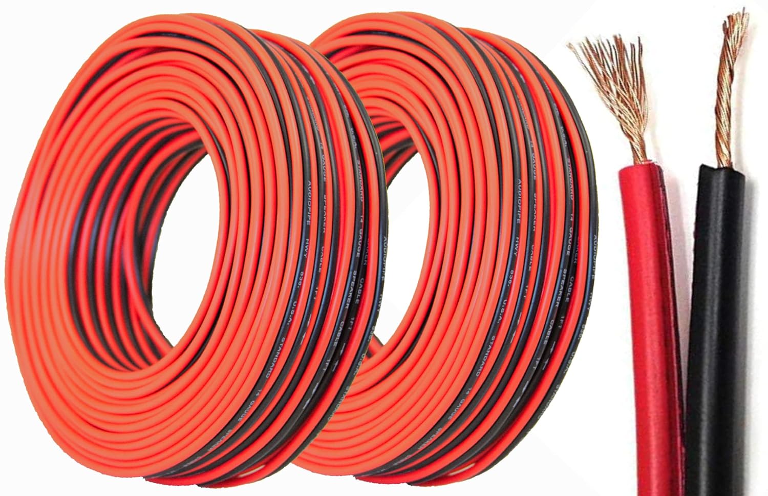 2 Pack 100 Feet 14 Gauge Red Black Stranded 2 Conductor Speaker Wire Car Audio : Electronics