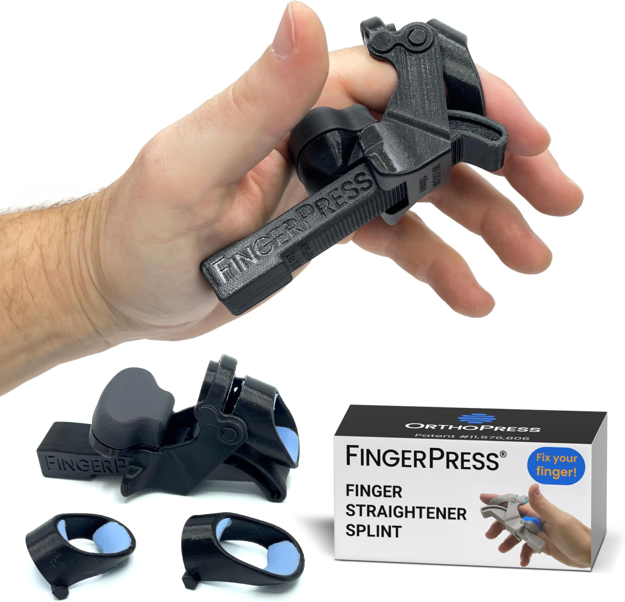 Adjustable Finger Straightening Splint Static Progressive Extension Orthosis for PIP Flexion Contracture X-Large Black