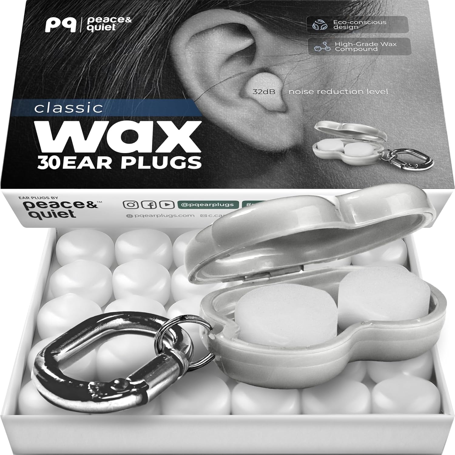 Peace&Quiet PQ Wax Ear Plugs for Sleeping - 28 Silicone Wax Earplugs, Gel Ear Plugs for Noise Cancelling, 32 dB, White