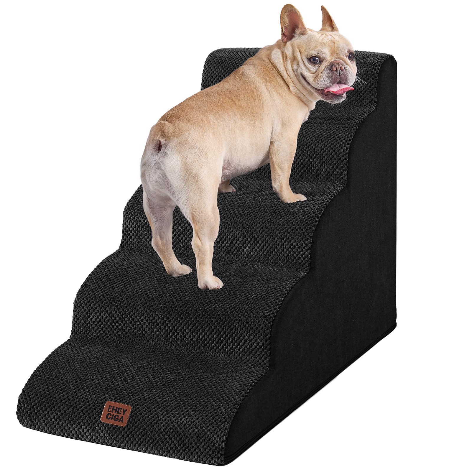 EHEYCIGA Curved Dog Steps for Bed, 5-Step Dog Stairs for Small Dogs and Cats, Pet Stairs for High Bed, Non-Slip Pet Step with Washable Cover, 83.5x40x57cm, Black — image 1