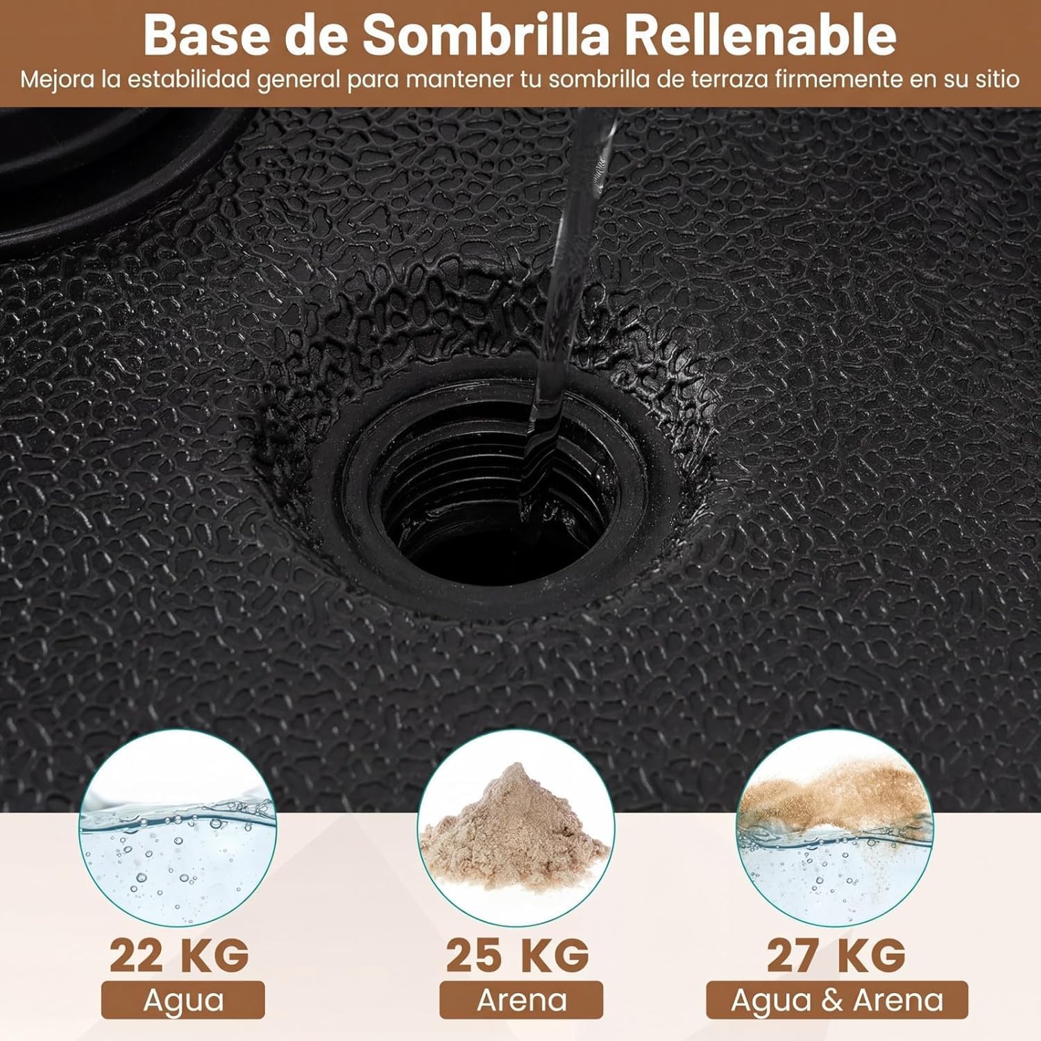 GOPLUS Conjunto de 3 piezas de Muebles, Sombrilla Paja Inclinable 2,2 M, Tumbona Jardin de Ratan Reclinable en 7 Posiciones, Base Sombrilla de HDPE para Mástiles de 33/39/48/55 mm (1, amarillo, Ratán)