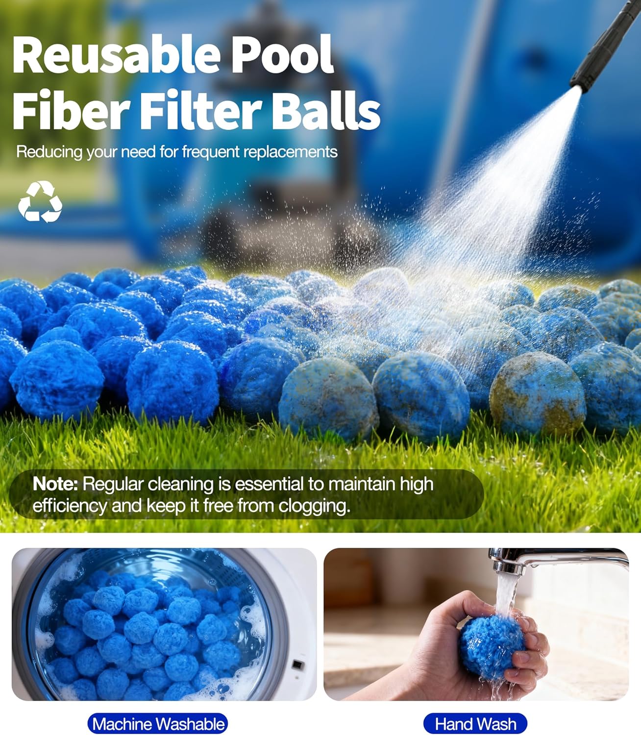 3.5 lbs Pool Filter Balls for Sand Pump, Reusable Blue Pool Filter Media Balls Replace Tranditional Quartz Sands, Anti-clogging Sand Pump Filters Ball Suitable for All Sand Filtration Systems