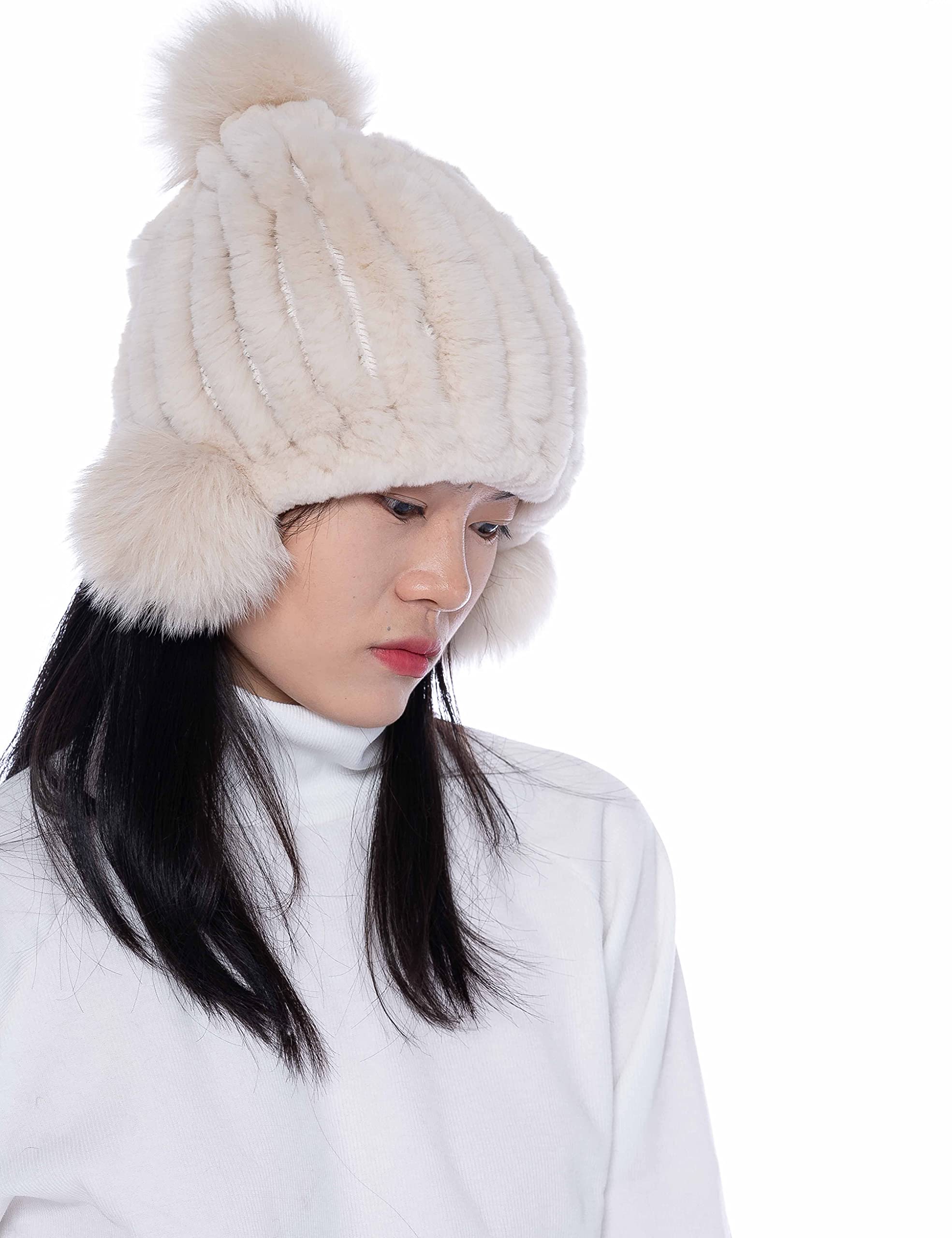 HEIZZI Czapka typu beanie z prawdziwego futra, damska, Weather Rex, z dzianiny, z futrzanym futerkiem, puszysta, piekarz, brązowy, jeden rozmiar