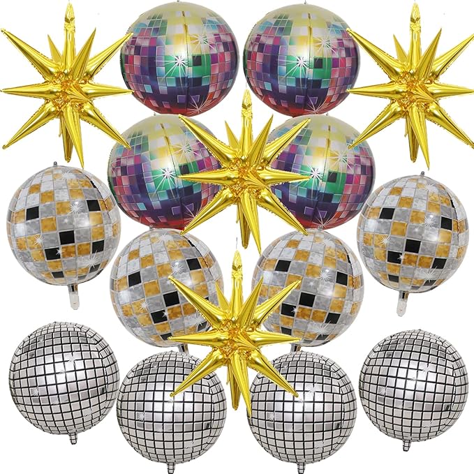 16Pcs Disco Ball Balloons, Huge Gold Explosion Star Aluminum Foil