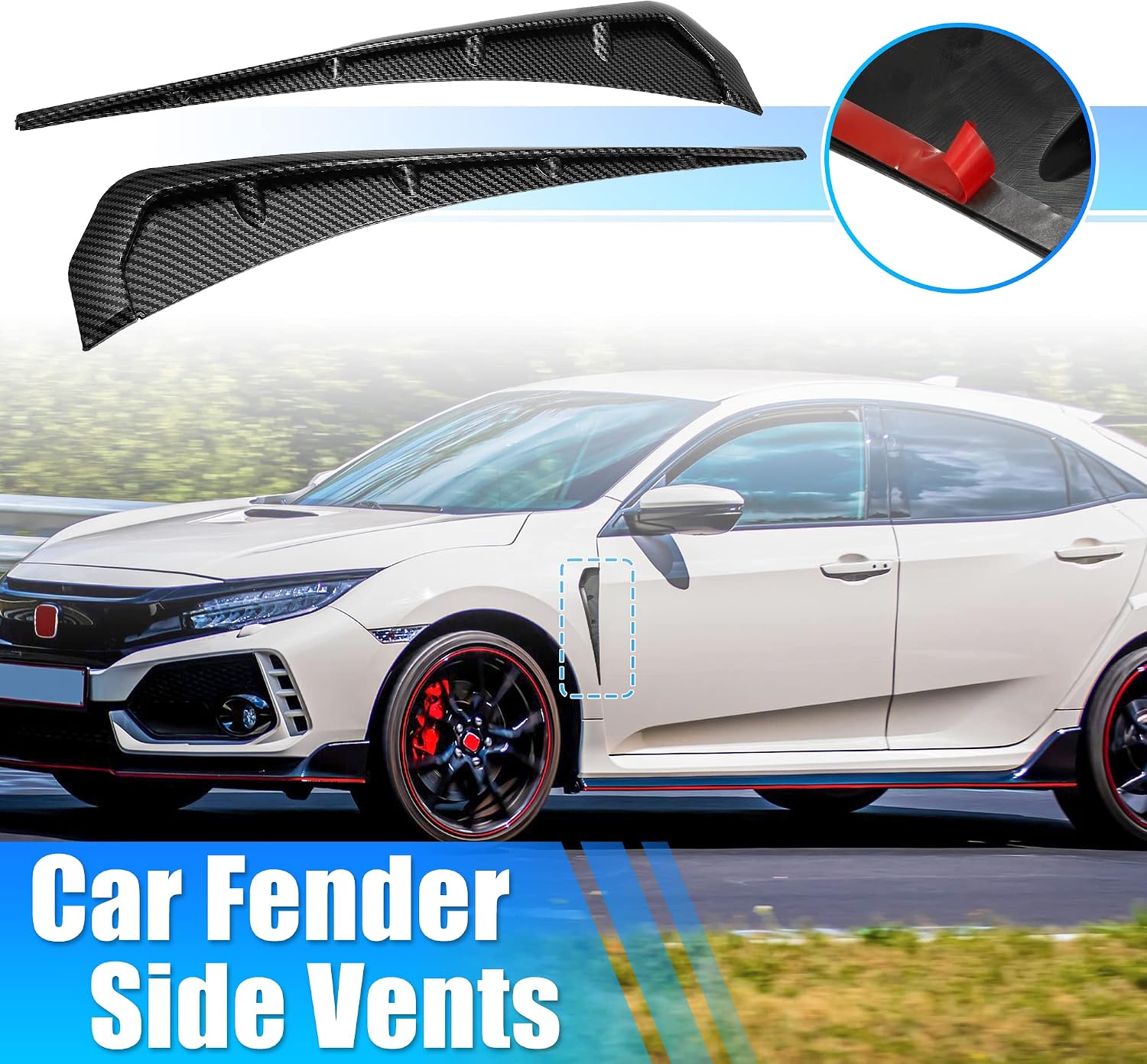 X AUTOHAUX Pair Car Fender Side Vent Carbon Fiber Air Flow ABS Grille Black image 2