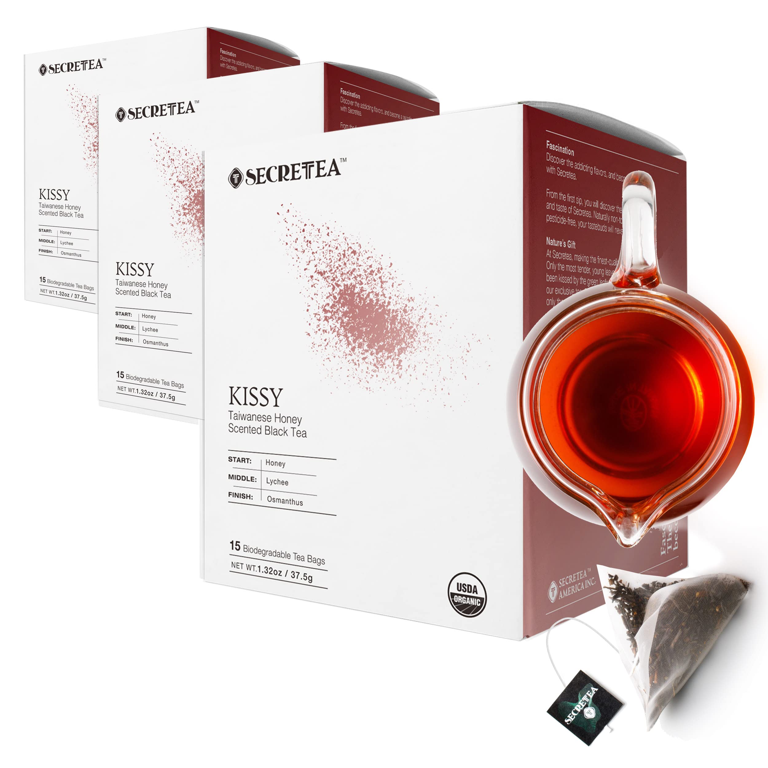 Organic TAIWAN Honey Scented Black tea bag | Sugar Free | Good for Cold brew Tea | Natural Antioxidants 45 Sachet Tea Bags | By T SECRETEA, Kissy