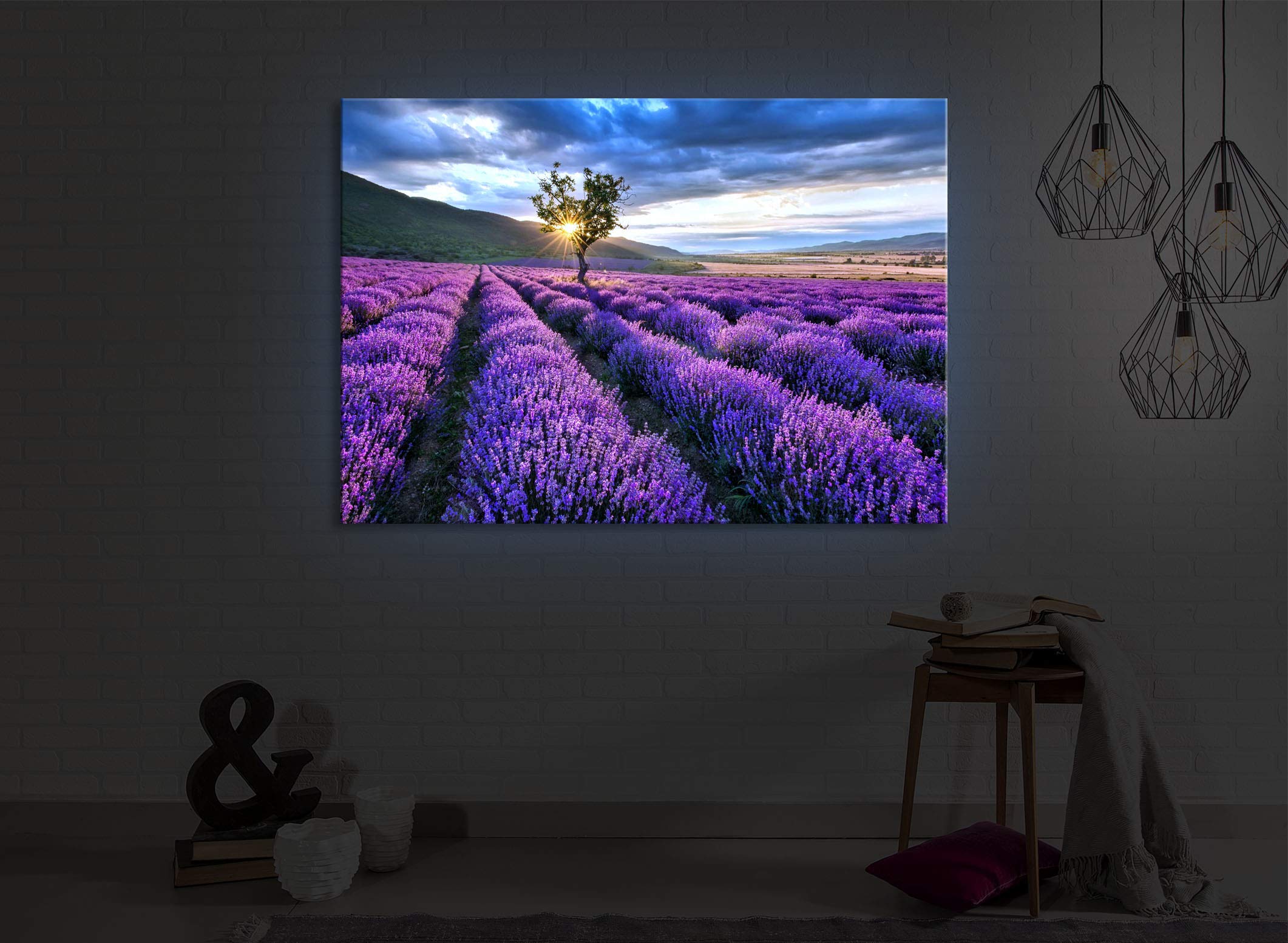 LED Leuchtbild Provence mit einsamen Baum 80x60 cm Front Lighted