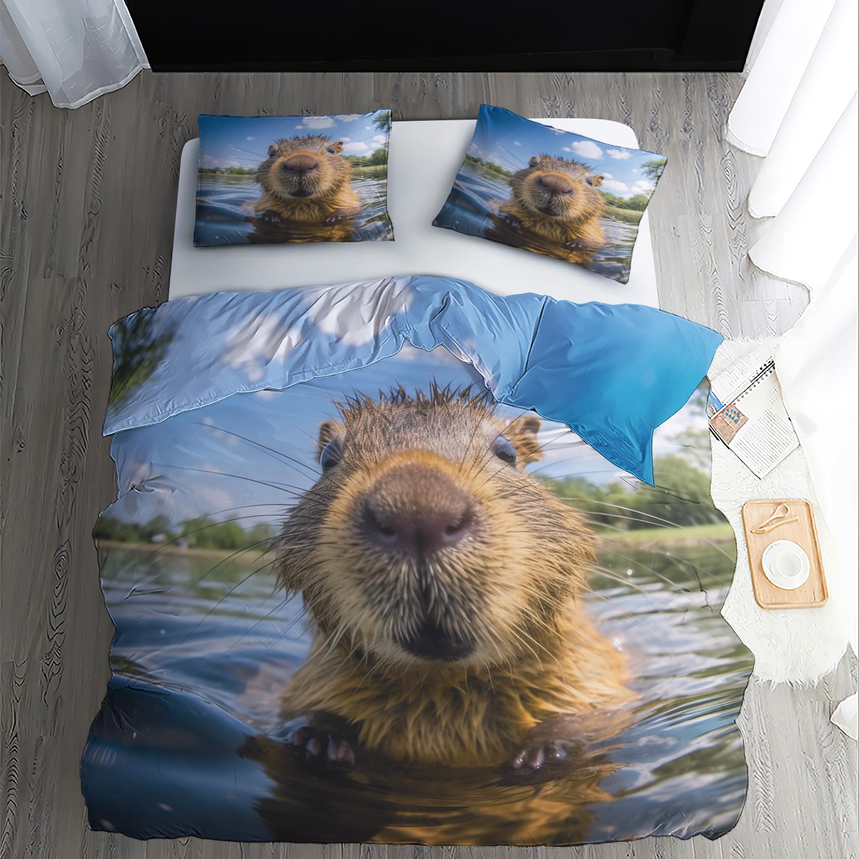 Capybara Housse De Couette 2 Pièces - Parure Animaux Mignons Microfibre Single 135x200cm