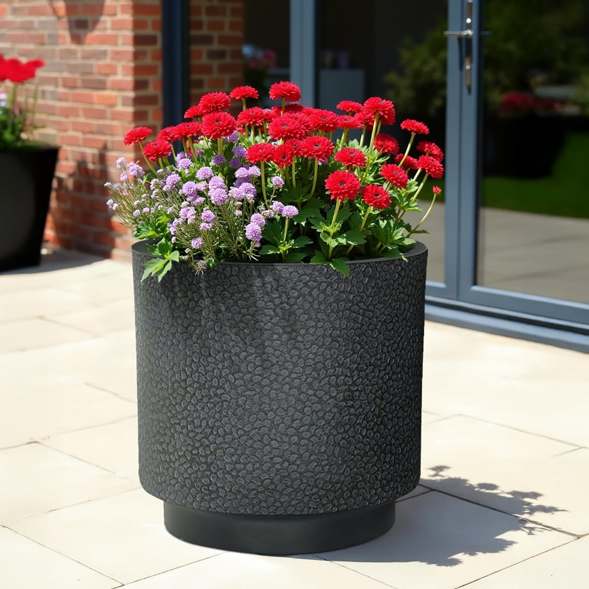 – IDEALIST 45cm Plant Pot | Black Slate Effect Reinforced Stone Planter for Trees | Round Garden Planters with Drainage Holes D45 H45 cm, with Inner Top D41 cm, 62.4 litres